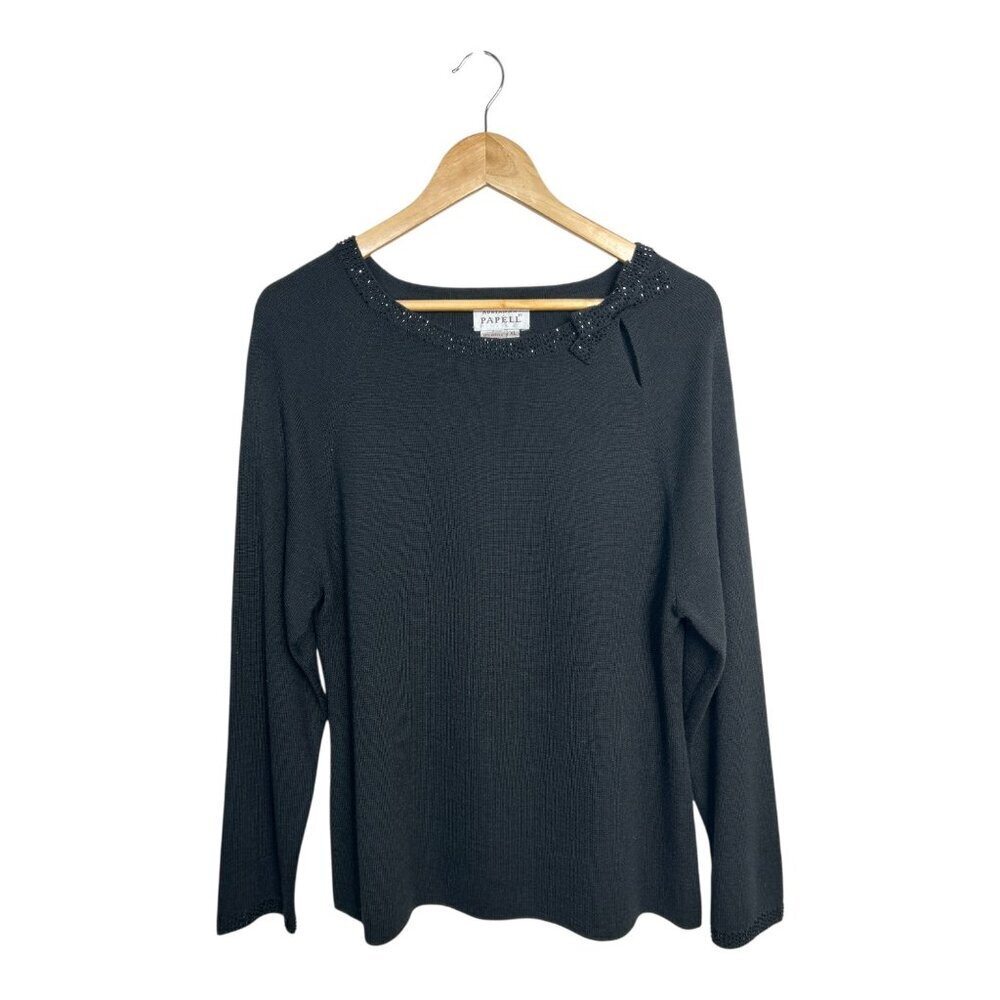 ADRIANNA PAPELL Women's Black Classy Elegant Studded Bow Sweater Size XL Holiday